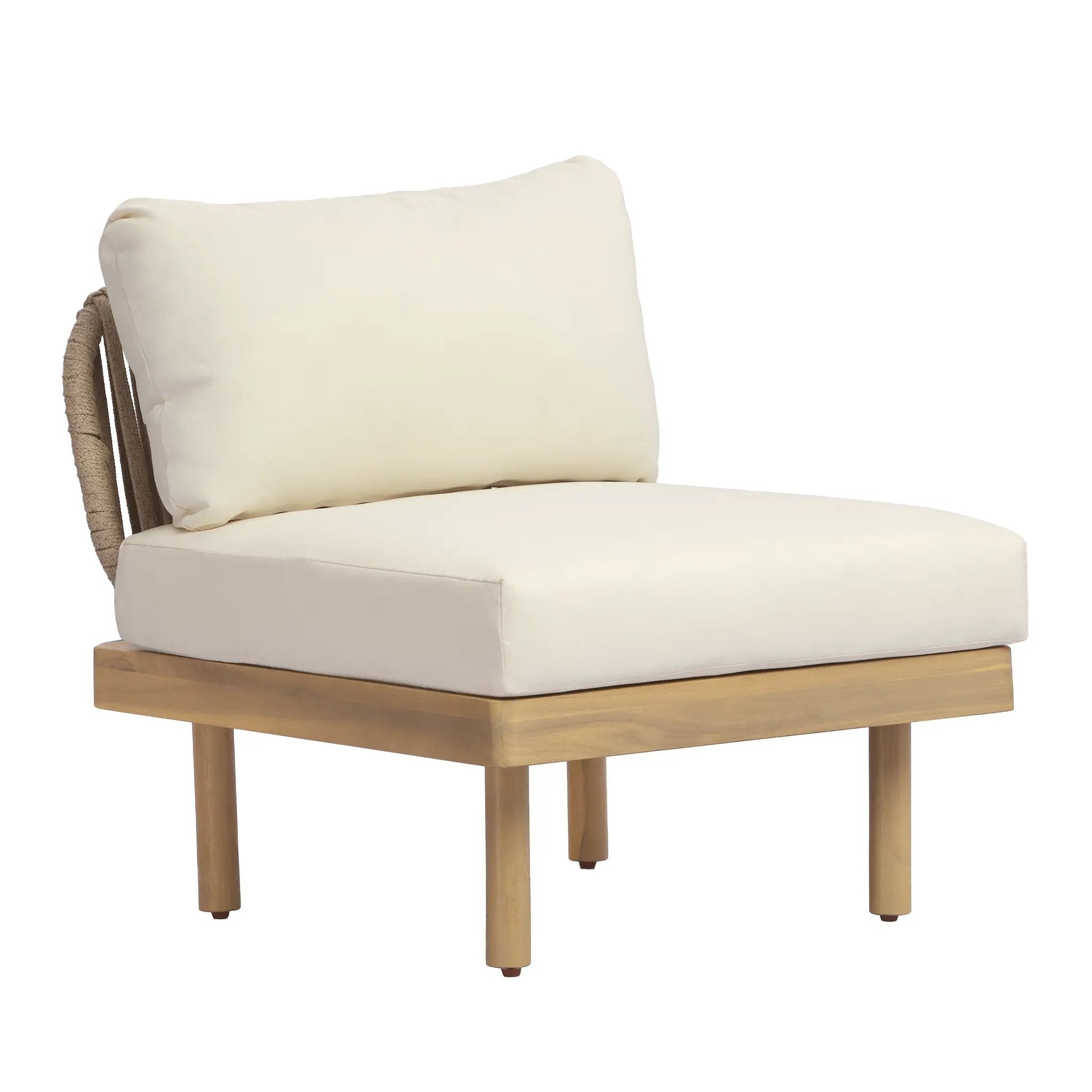 Acacia Wood Outdoor Armless Chair with Rope Back & Weather-Resistant Cushion by HouseOfZazla