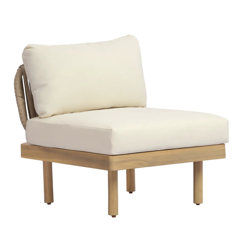 Acacia Wood Outdoor Armless Chair with Rope Back & Weather-Resistant Cushion by HouseOfZazla