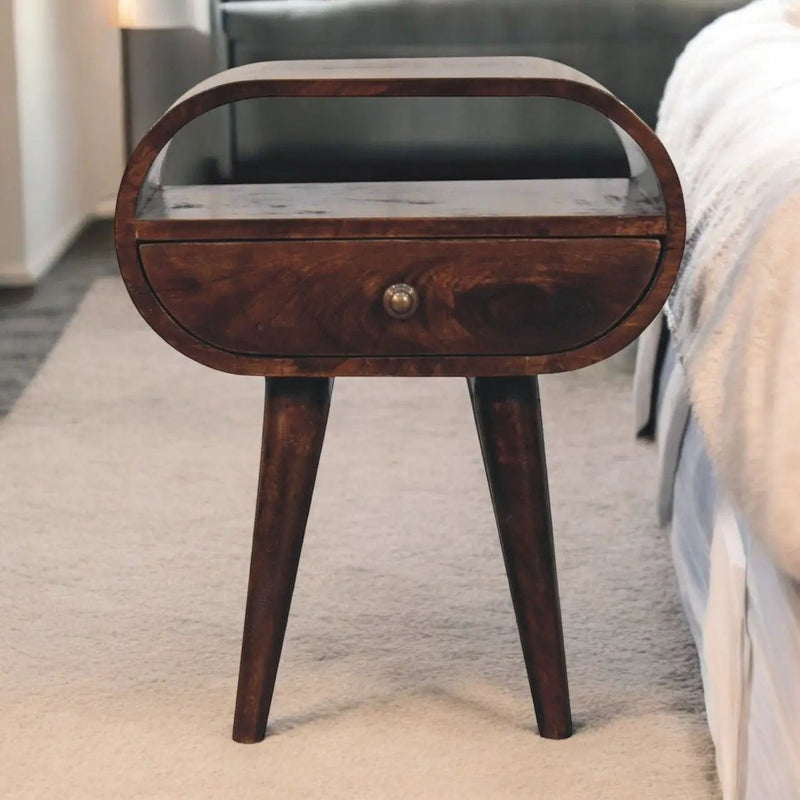 Circular Bedside Table With Open Slot - Walnut by HouseOfZazla