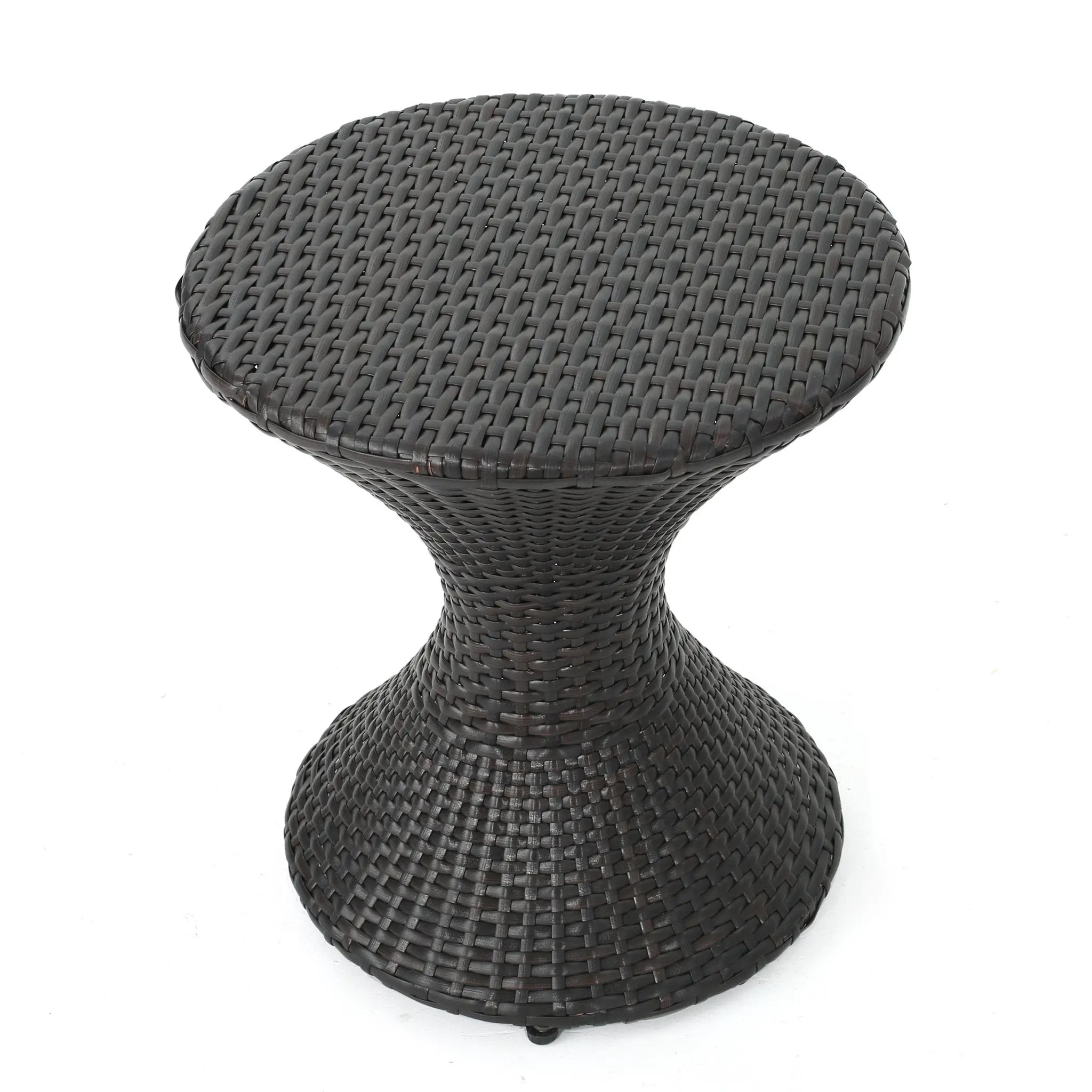 Outdoor 16-Inch Multi-Brown Wicker Hourglass Side Table by HouseOfZazla