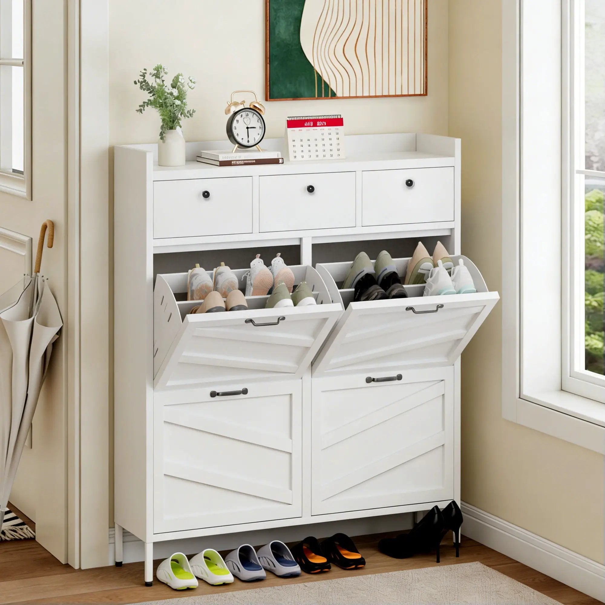 Shoe Cabinet With Flip Drawers by Unique Piece Furniture