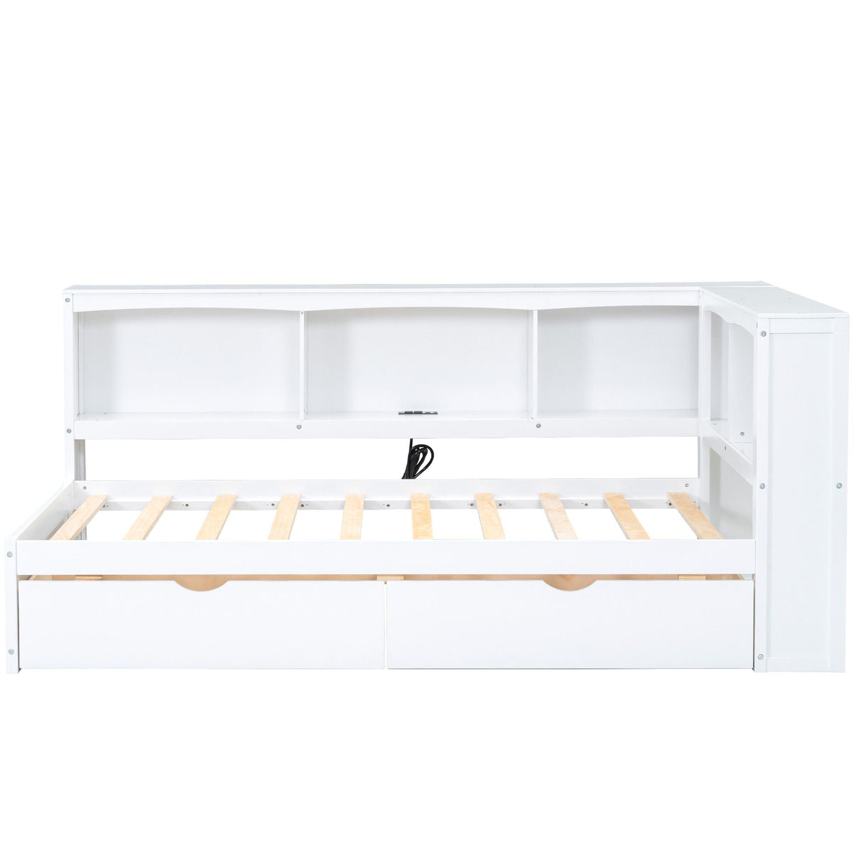 Twin Storage Daybed with Drawers, Cabinets & USB Charging - Light Brown or White, photo 14 of 18