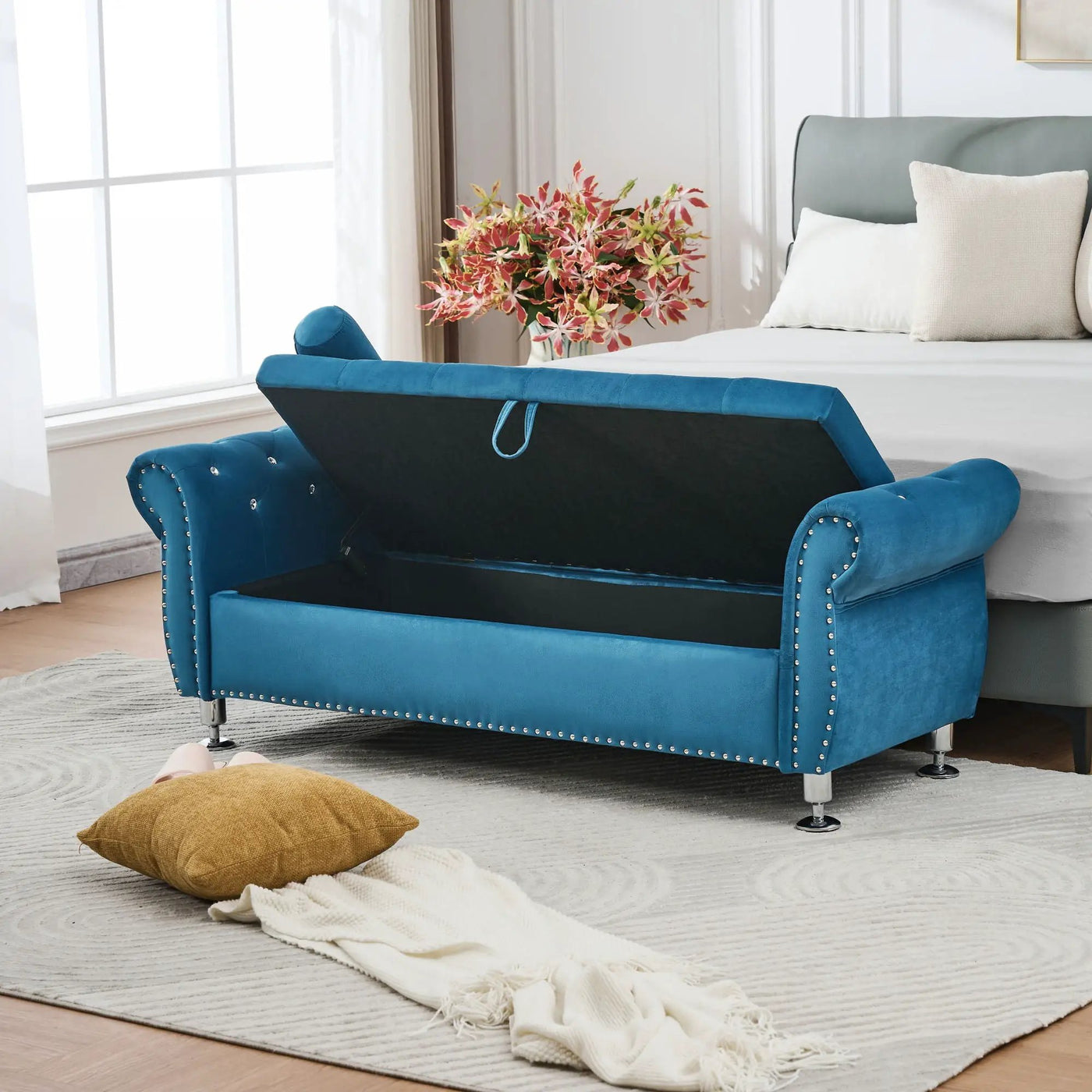 Storage Bench With Crystal Buttons And 1 Pillow For Bedroom by HouseOfZazla