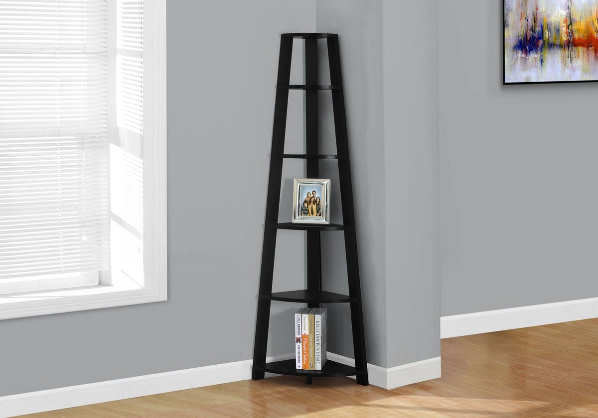 5-Tier Corner Bookshelf with Fixed Shelves - Particle Board, Black, White, Dark Brown, Dark Gray, photo 12 of 16
