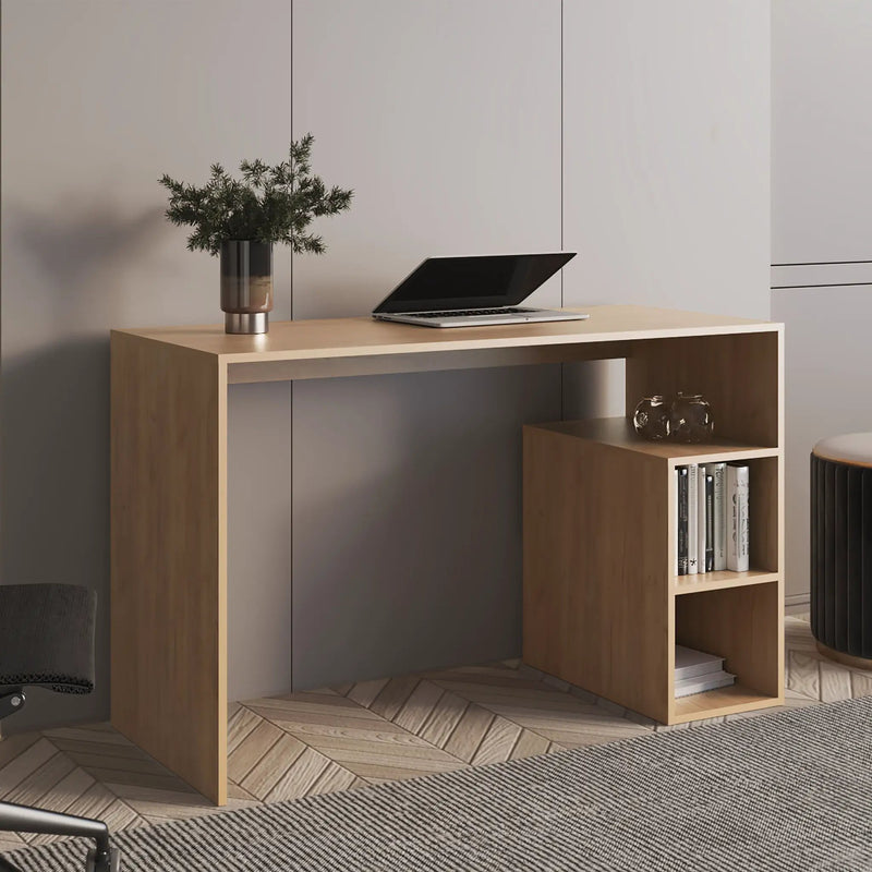 Solid 47' Natural Oak Wide Four Shelves Office Desk by BLAKHOM