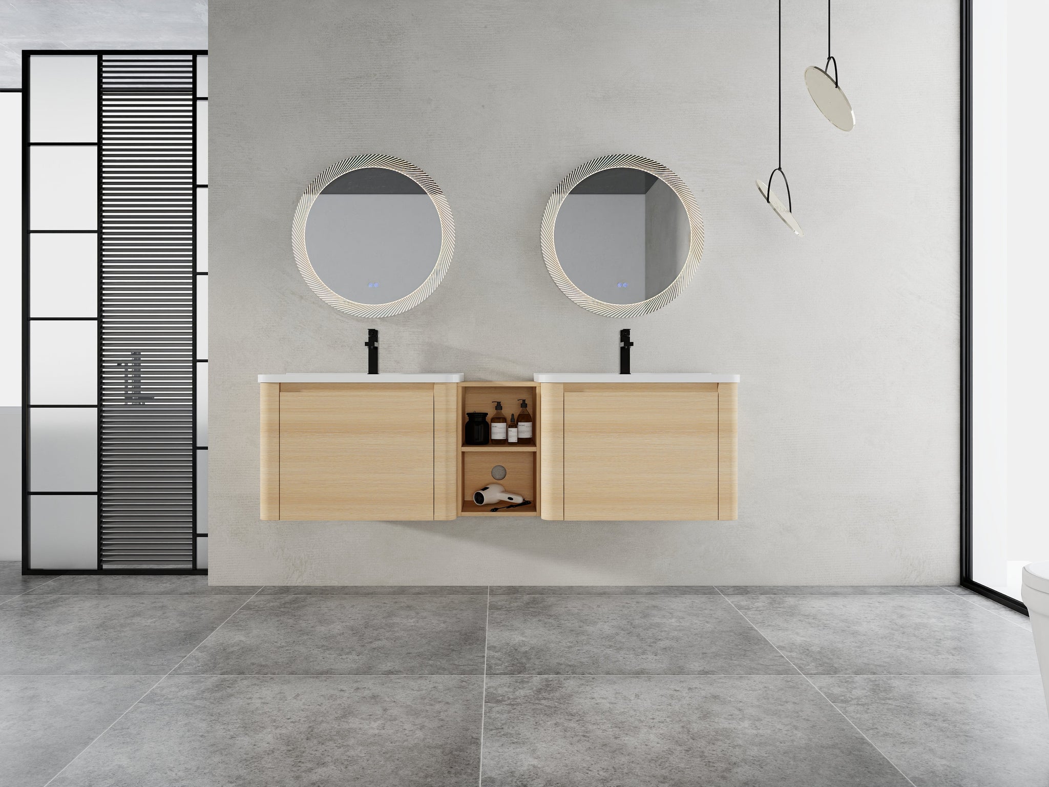 68'' Wall-Mounted Bathroom Vanity with Storage Shelves by HouseOfZazla