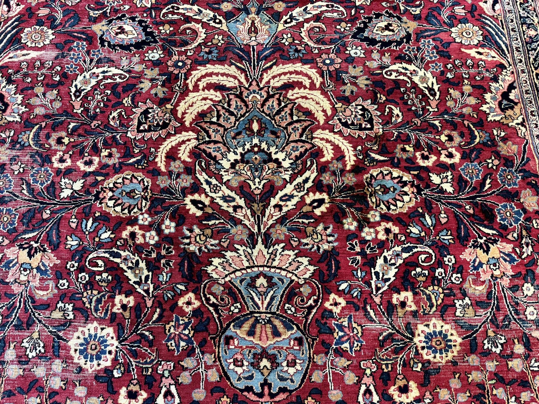 Antique Persian Mashad Rug 10x12, Red and Ivory, Signed by Master Weaver by Jewel Rugs