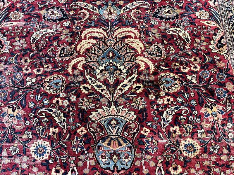 Antique Persian Mashad Rug 10x12, Red and Ivory, Signed by Master Weaver by Jewel Rugs