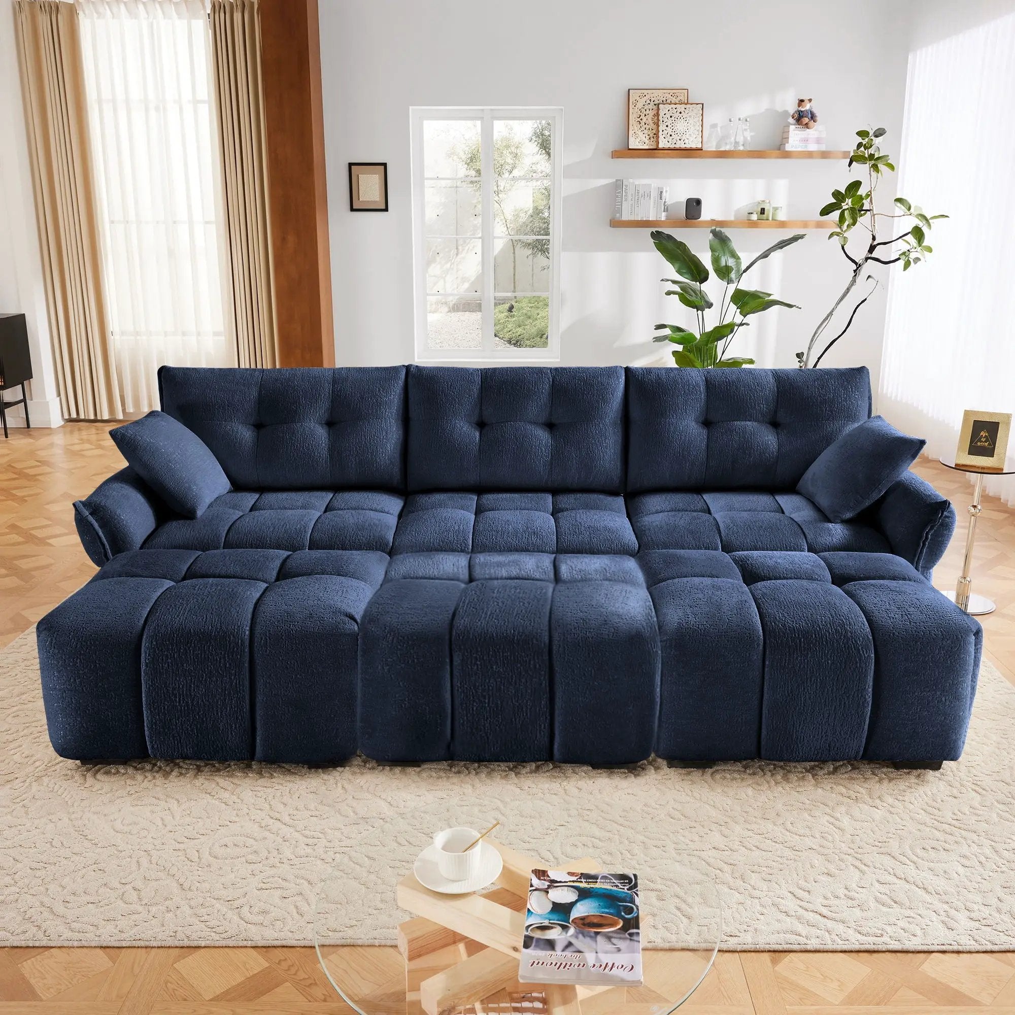 Sofa Set With Ottoman And Pillows, Textured, High Resilience Cushions by Unique Piece Furniture