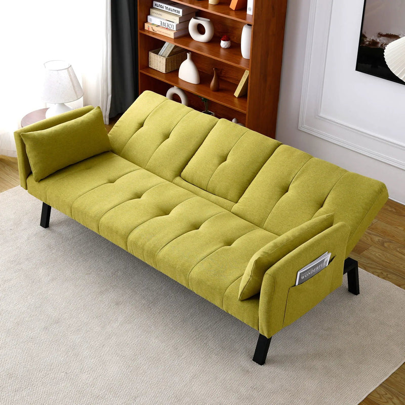 Sofa Bed With Foldable Design And Cup Holder - Green by HouseOfZazla
