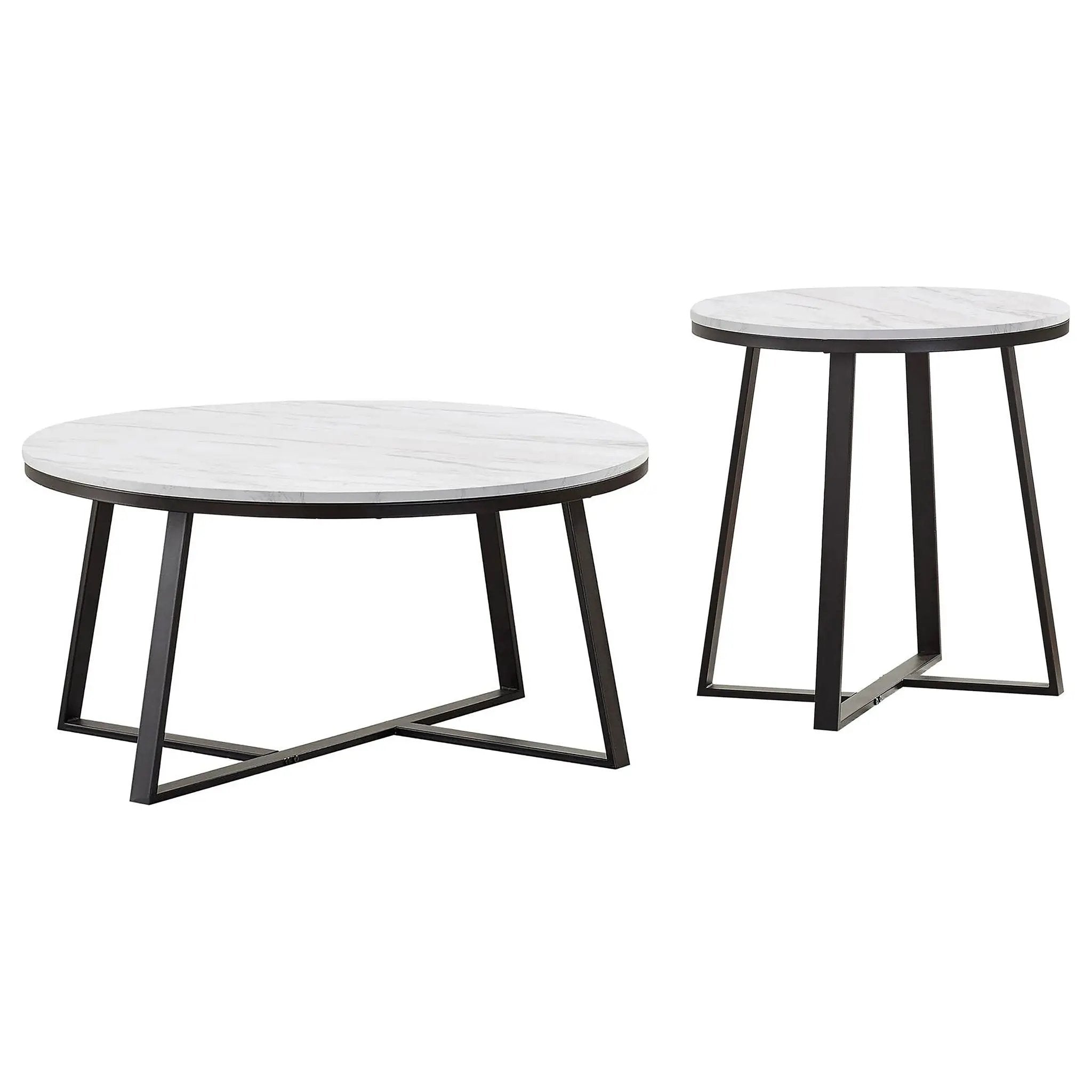 Hugo 2-piece Coffee and End Table Set White Faux Marble by Unique Piece Furniture