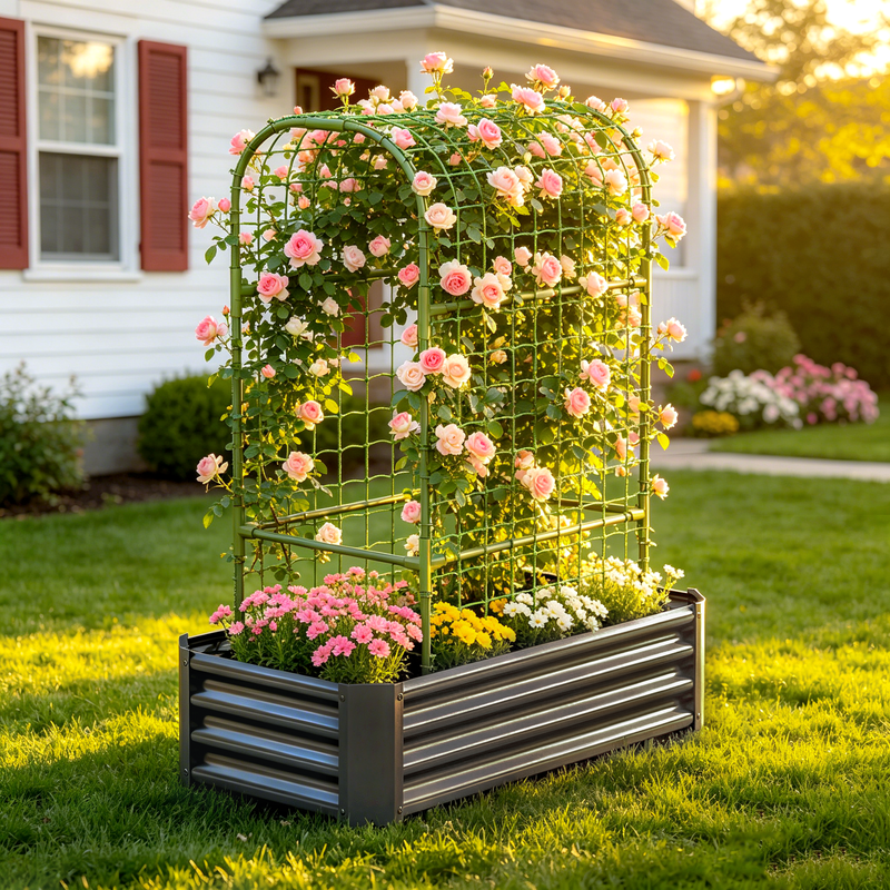 2-in-1 Raised Garden Bed with Trellis - 4x2x1 Ft Outdoor Planter by HouseOfZazla