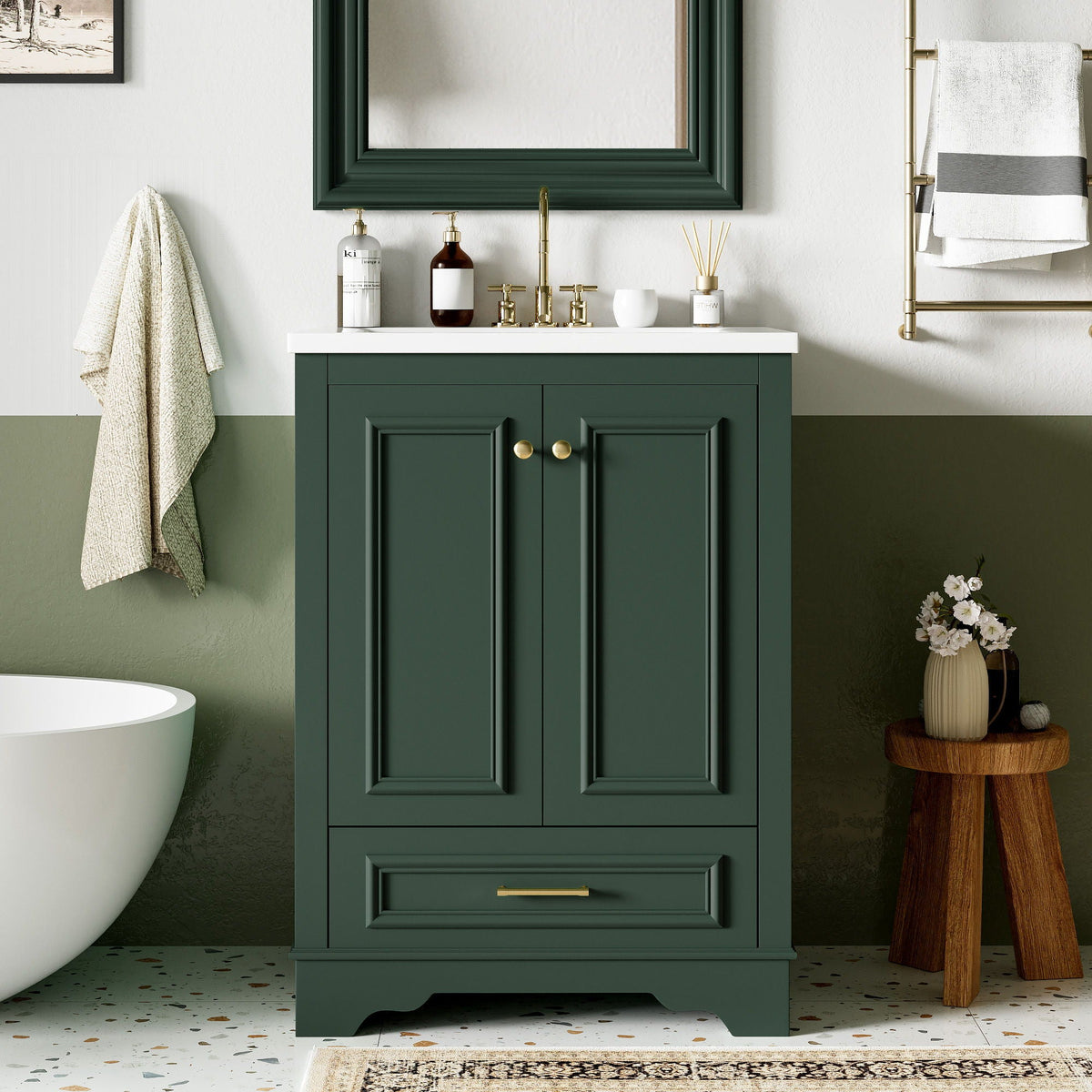 Bathroom Vanity With Ceramic Sink Combo, Modern Freestanding Storage Cabinet With Silver Handles, photo 23 of 28