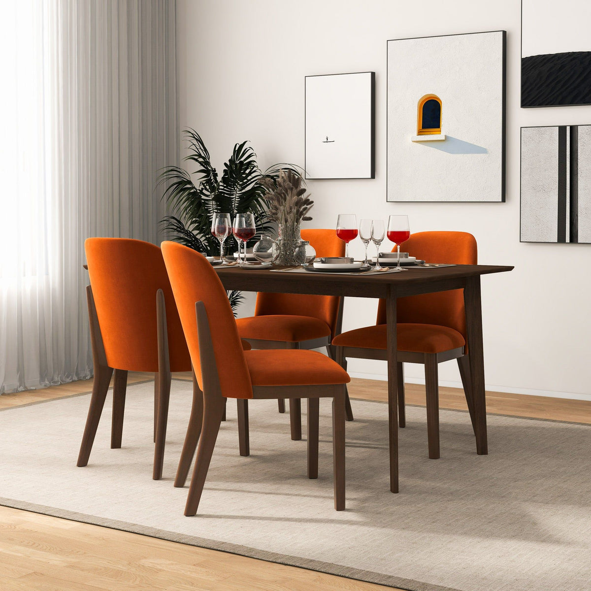 Comfort Dining Chair Set of 2 with Solid Wood Legs - Beige, Orange, Blue, Green, photo 34 of 40