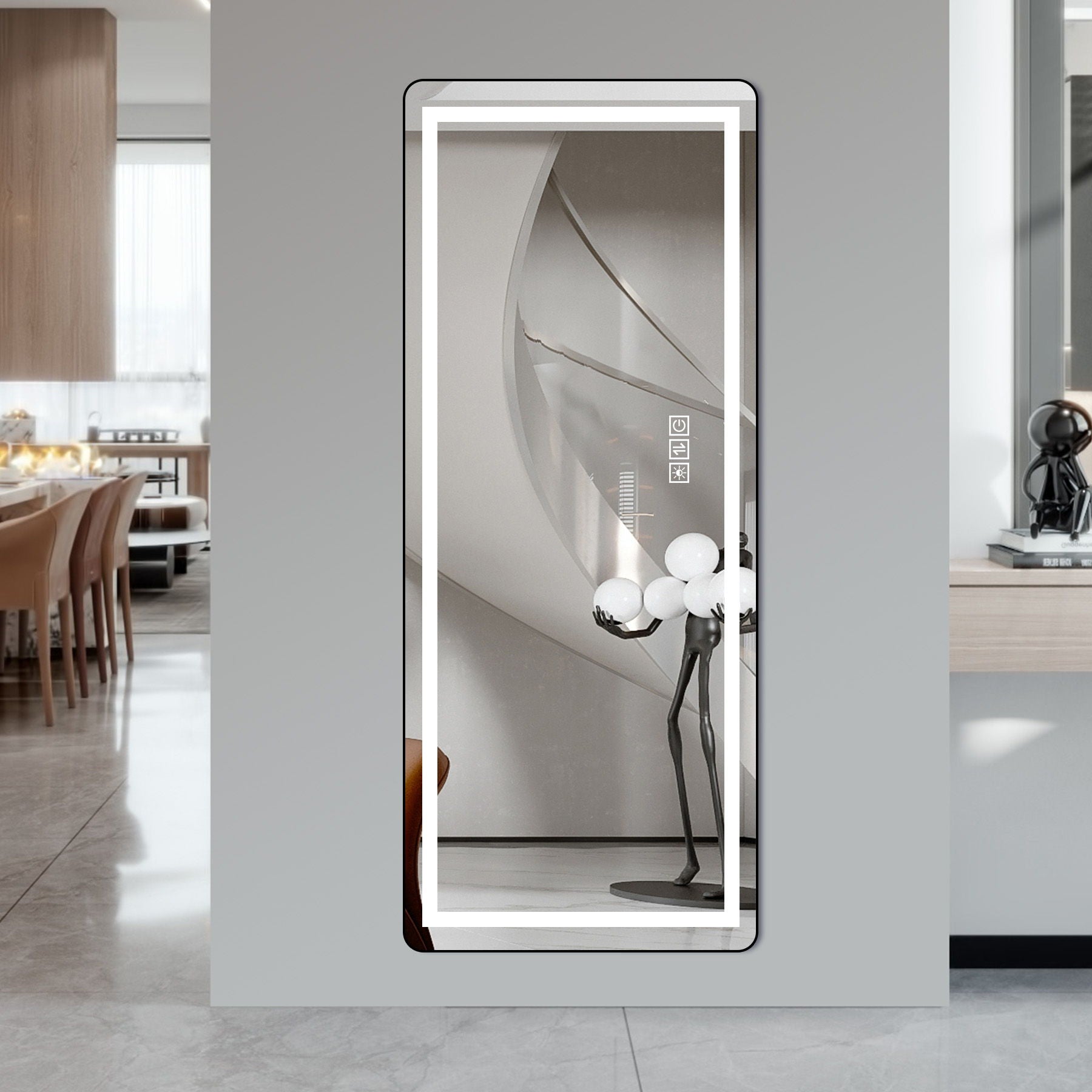 Full-Length Vertical Mirror With LED Light, Dimming Wall Mirror With Frame by HouseOfZazla