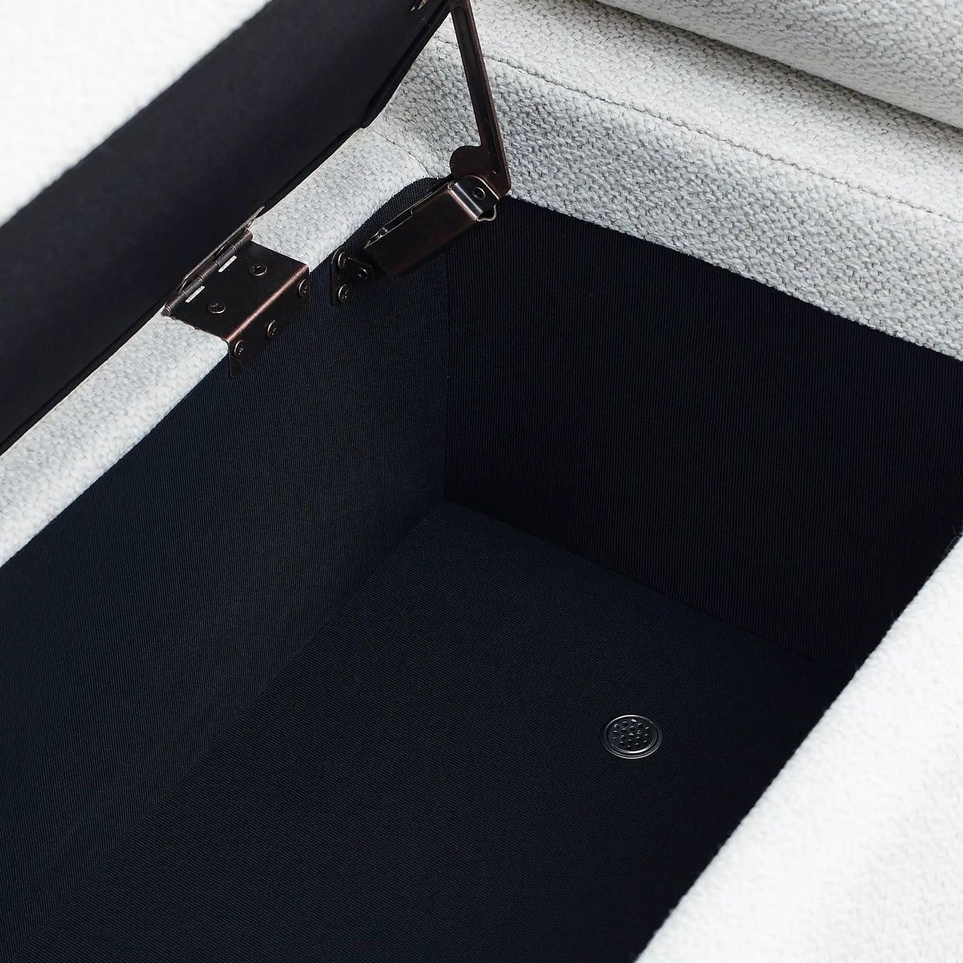 Elegant Upholstered Storage Bench With Cylindrical Arms And Iron Legs, by HouseOfZazla