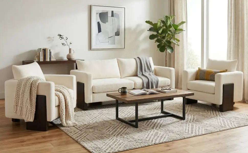 Cozy Sofa Set Oversized Comfy Cloud Sofa with Rubberwood Legs by HouseOfZazla