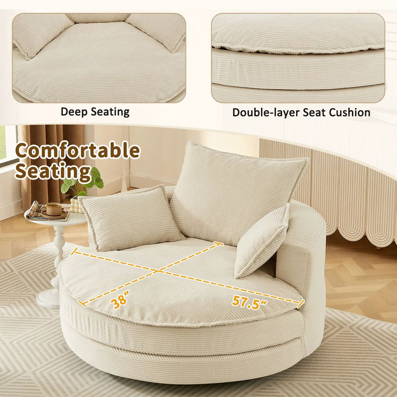 360° Swivel Accent Barrel Chair With Dual Layer Cushion And 3 Removable Pillows by HouseOfZazla