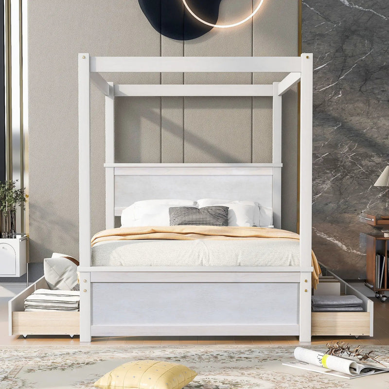 Canopy Platform Bed With Drawers, Support Slats, No Box Spring Needed by Unique Piece Furniture