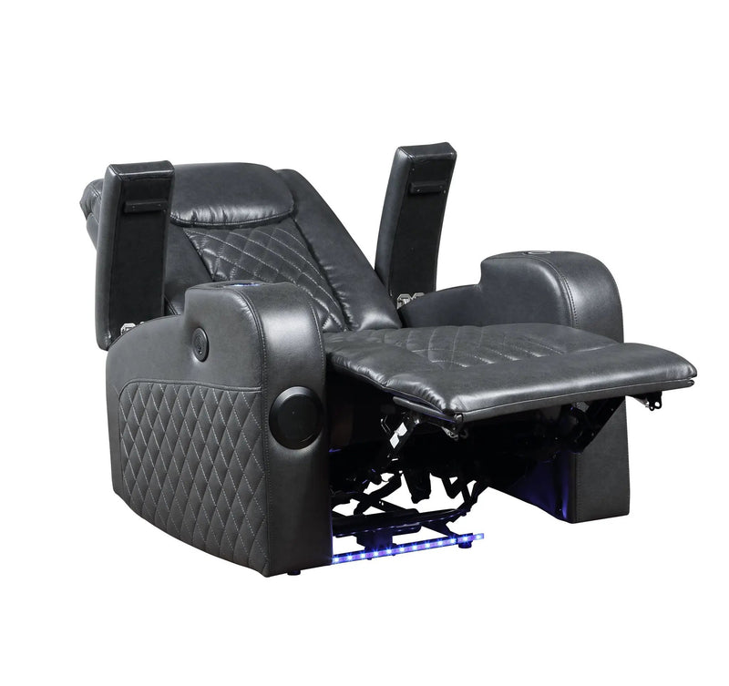 Alair - Leather Aire Power Motion Recliner With Bluetooth, Wireless Charger Cupholder - Dark Gray by Unique Piece Furniture