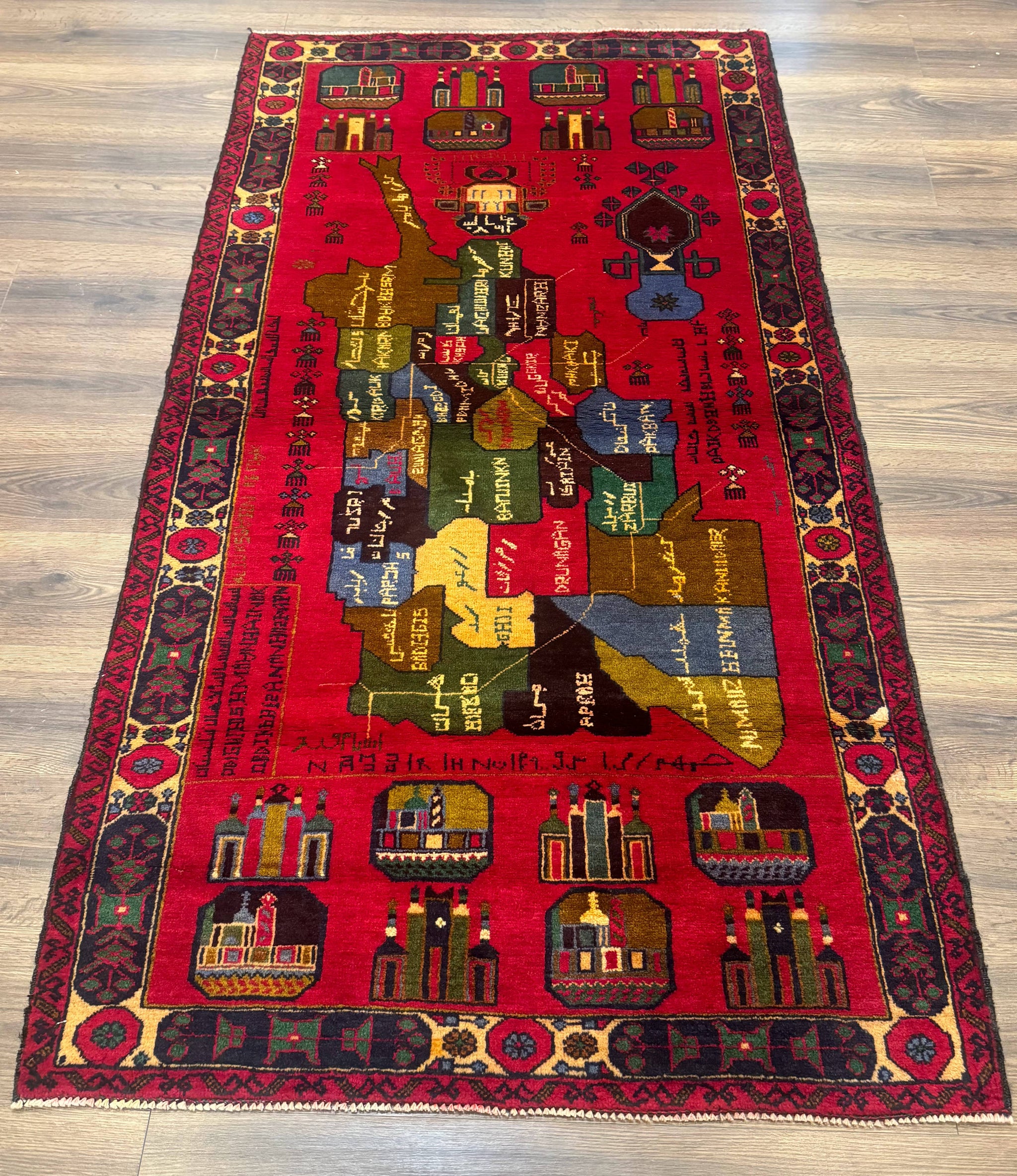 Red Afghan Balouch Rug 3x7, Tribal, Map of Afghanistan Depiction, Handmade, New by Jewel Rugs