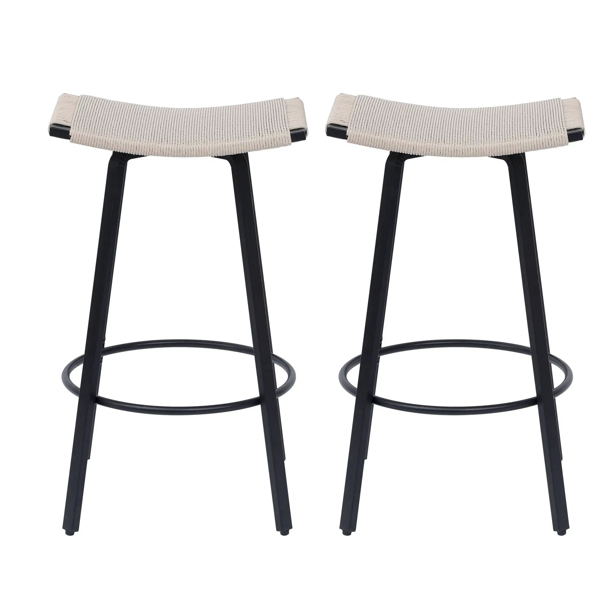 Counter Height Bar Stools Backless Handwoven Kitchen Dining Chairs With Round Footrest (Set of 2) Weaving Pub Stoo - Creamy White by HouseOfZazla