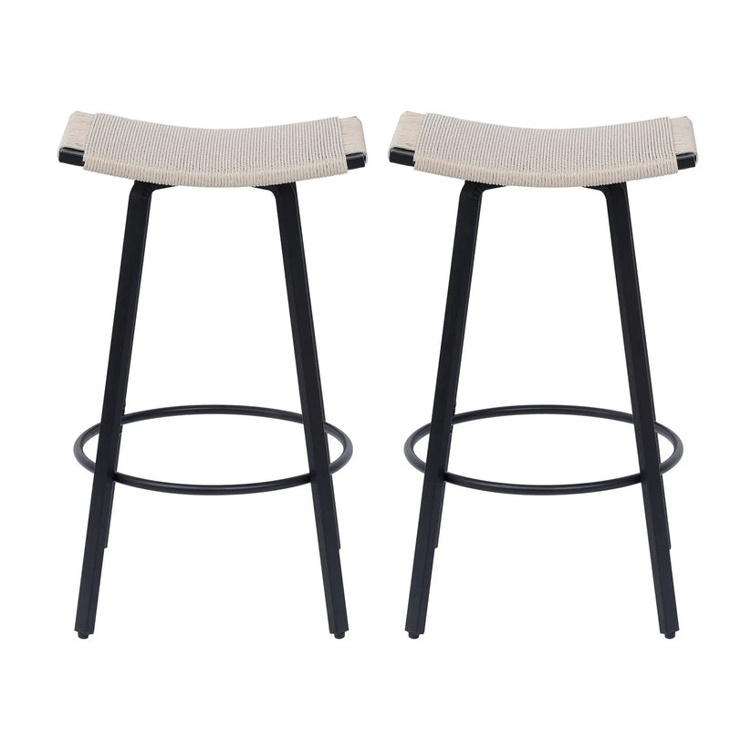 Counter Height Bar Stools Backless Handwoven Kitchen Dining Chairs With Round Footrest (Set of 2) Weaving Pub Stoo - Creamy White by HouseOfZazla