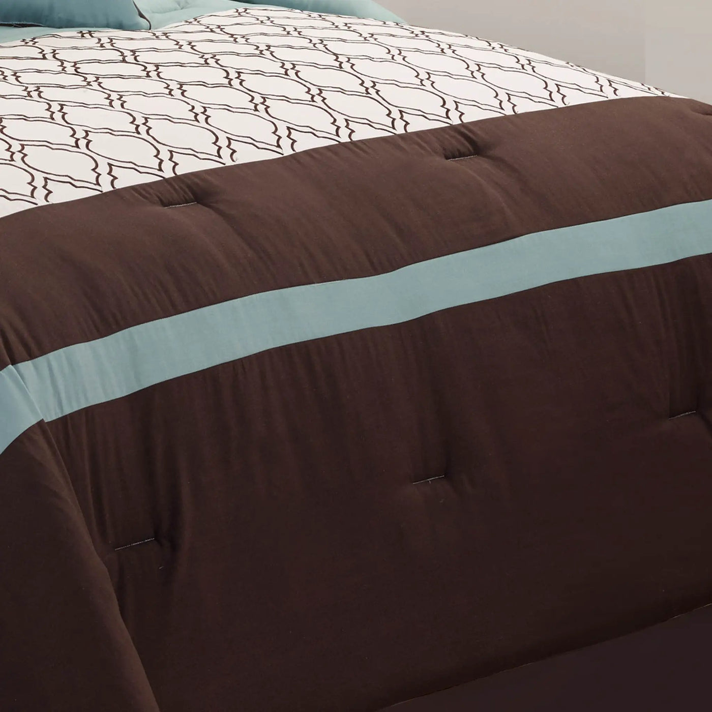 Tolbert 8 Pc Teal & Brown Geometric Embroidered Comforter Set by HouseOfZazla