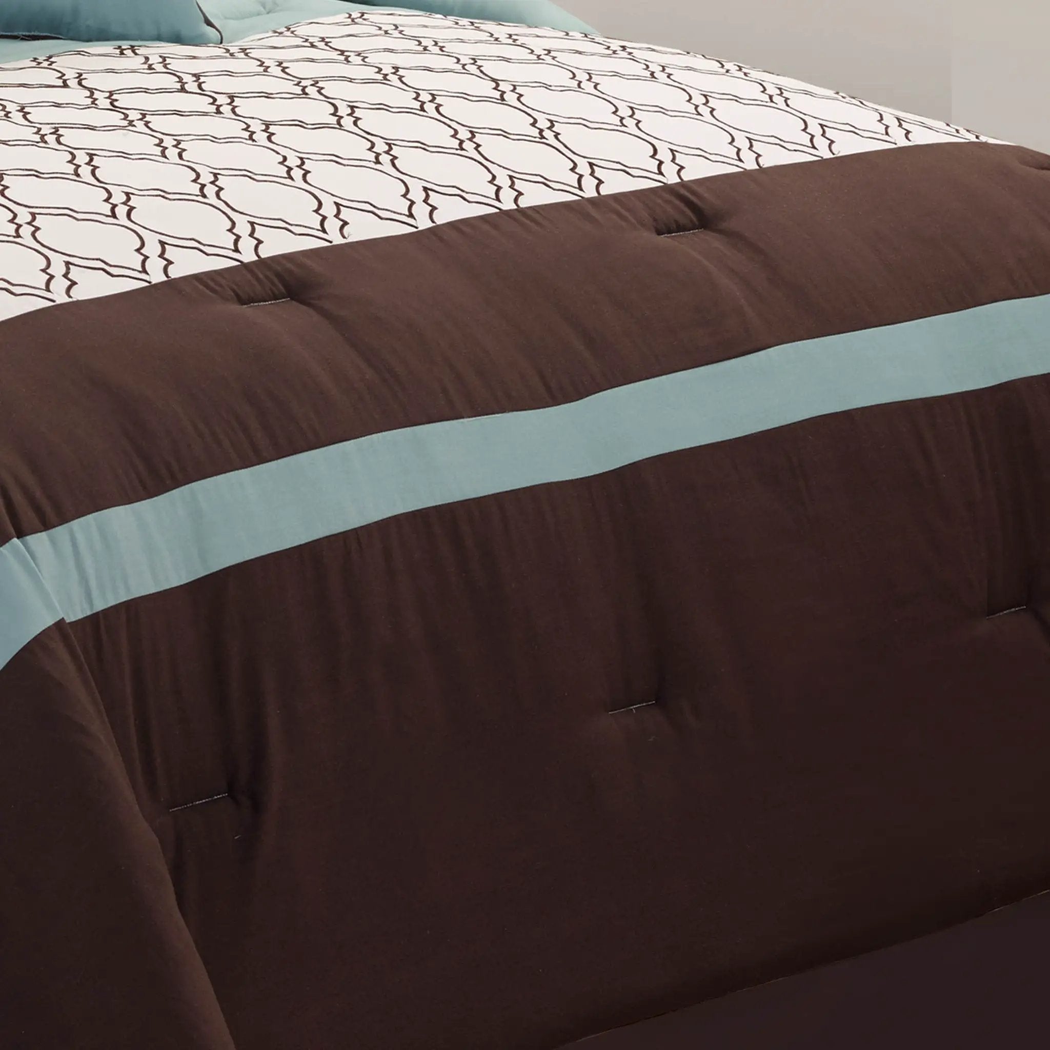 Tolbert 8 Pc Teal & Brown Geometric Embroidered Comforter Set by HouseOfZazla
