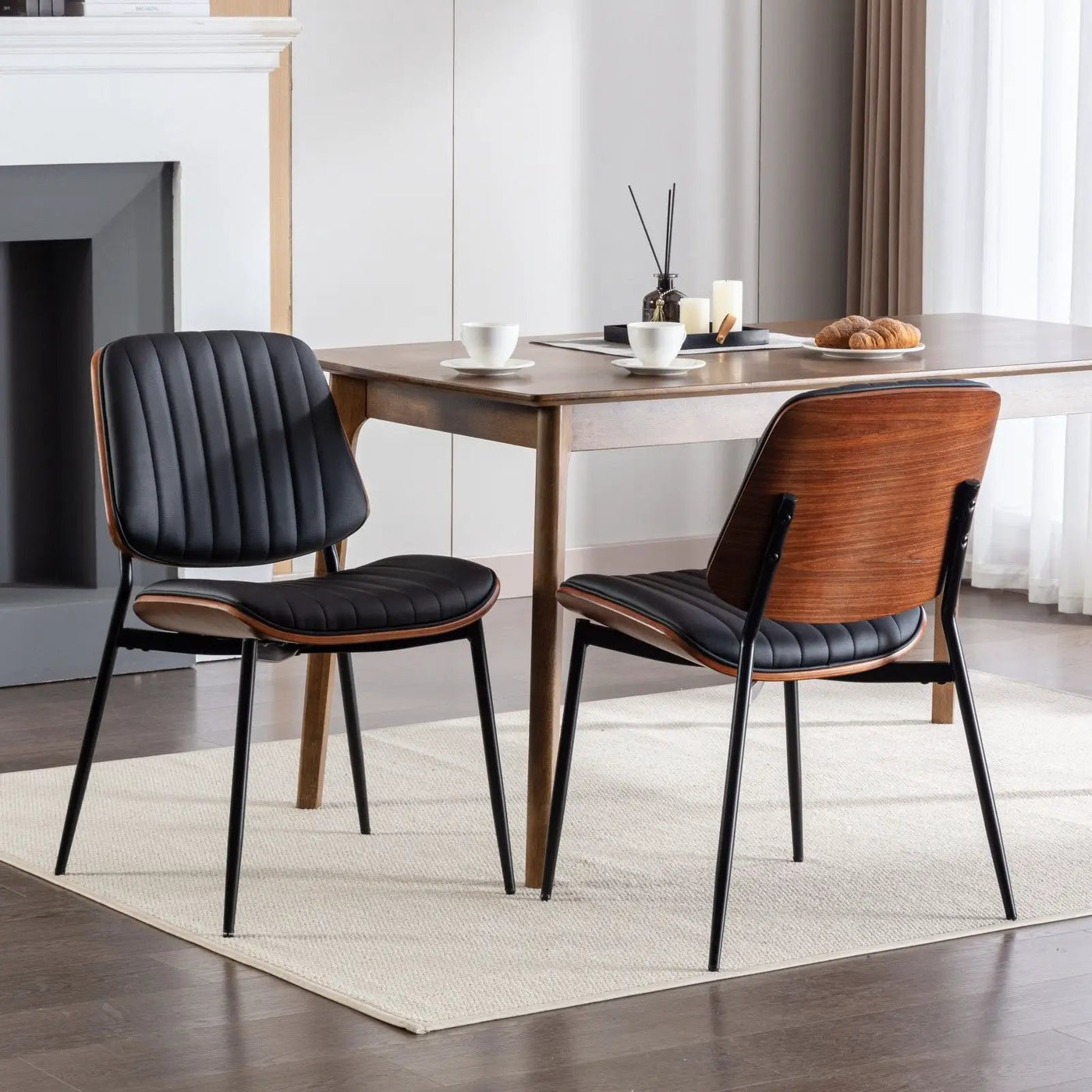 Dining Chairs (Set of 2) Mid-Century Modern Retro Chair With Walnut Bentwood Back Upholstered Seat Metal Legs Adjustable Foot For Kitchen Dining Room Chairs by HouseOfZazla