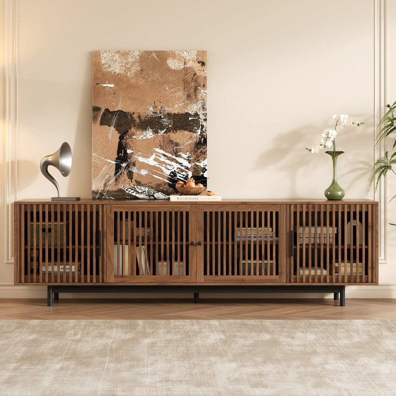 TV Stand For TVs, Entertainment Center With Closed Storage & Cable Management, Soft Closing Hinges - Walnut by Unique Piece Furniture
