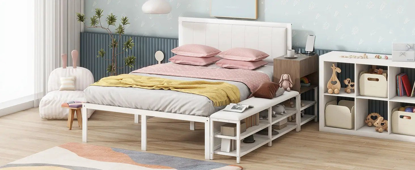 Platform Bed With 2 Tier Storage Shelves, Storage Cabinet by HouseOfZazla