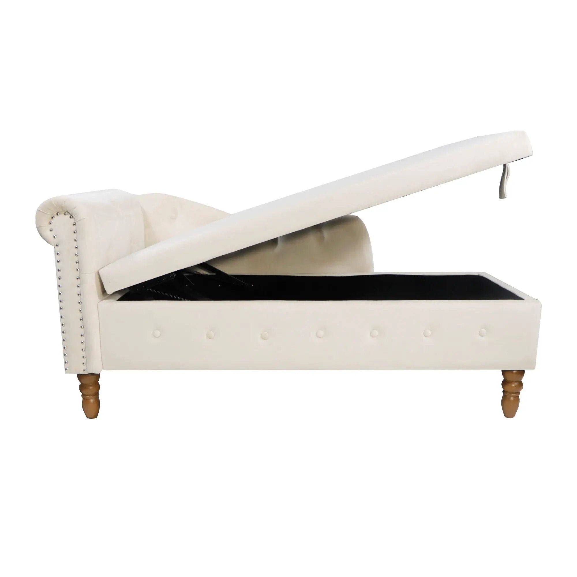Chaise Lounge Indoor, Lounge Chair For Bedroom With Storage & Pillow, Modern Upholstered Rolled Arm Chase Lounge For Sleeping With Nailhead Trim For Living Room Bedroom Office by HouseOfZazla