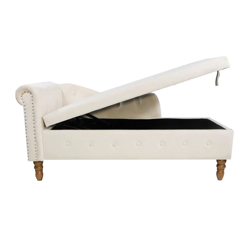 Chaise Lounge Indoor, Lounge Chair For Bedroom With Storage & Pillow, Modern Upholstered Rolled Arm Chase Lounge For Sleeping With Nailhead Trim For Living Room Bedroom Office by HouseOfZazla