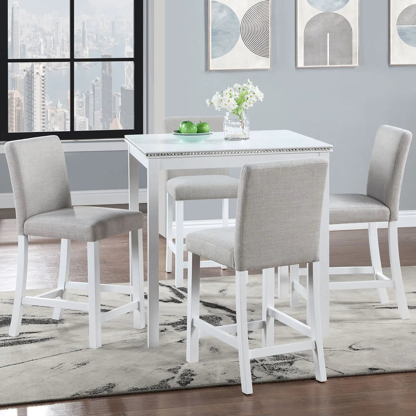 5 Piece Counter Height Table Set, Square Table And 4 Upholstered Chairs by HouseOfZazla