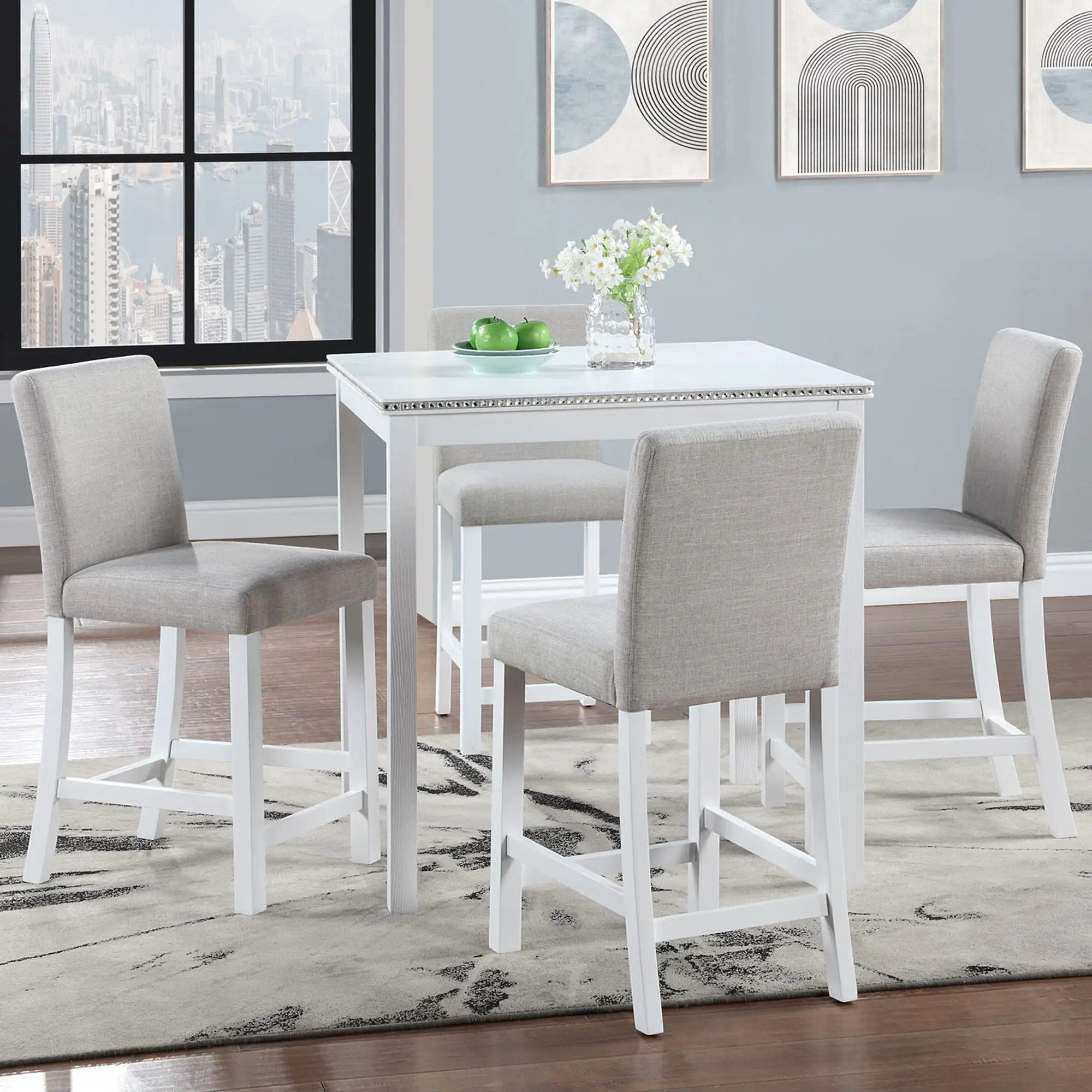 5 Piece Counter Height Table Set, Square Table And 4 Upholstered Chairs by HouseOfZazla