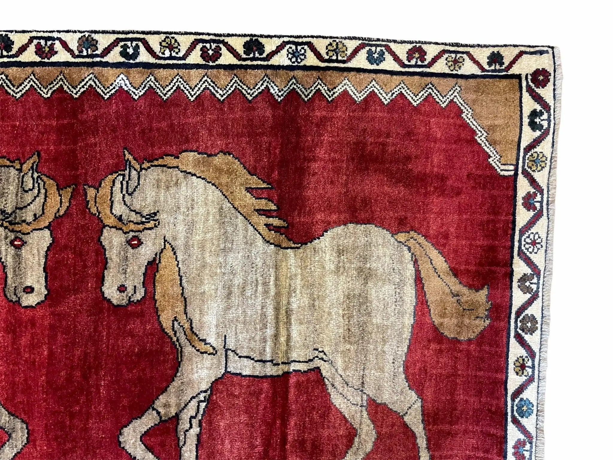 4 X 6 Handmade Hand-Knotted New Vintage Rug Wool Horses Red Organic Dyes Tribal by Jewel Rugs