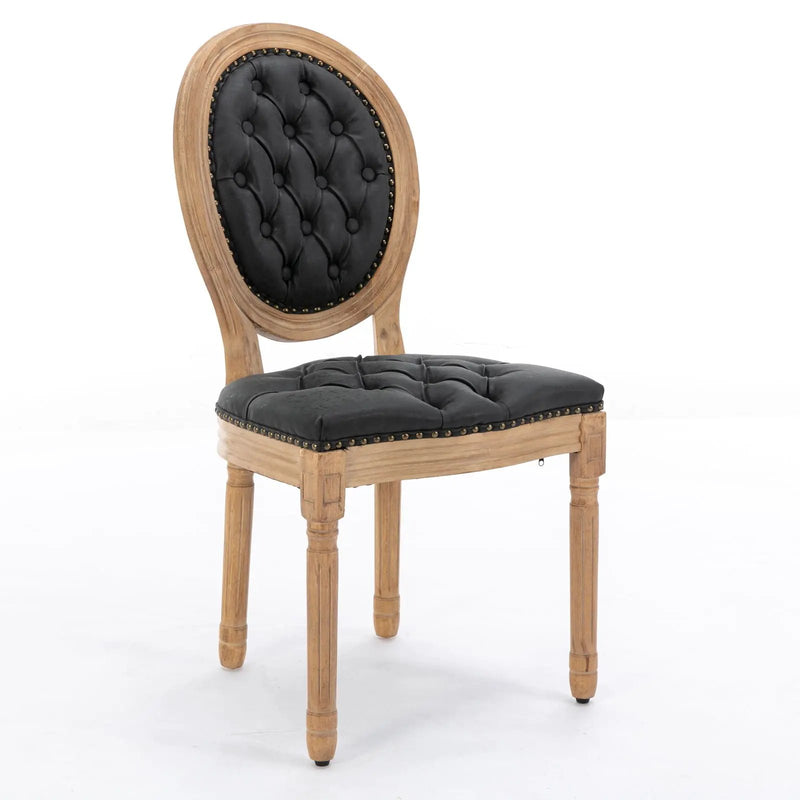 French Style Solid Wood Frame Antique Painting, Hand-Pulled Buckle Decoration Artificial Dining Chair With Nailhead Trim, Wood Legs by Unique Piece Furniture