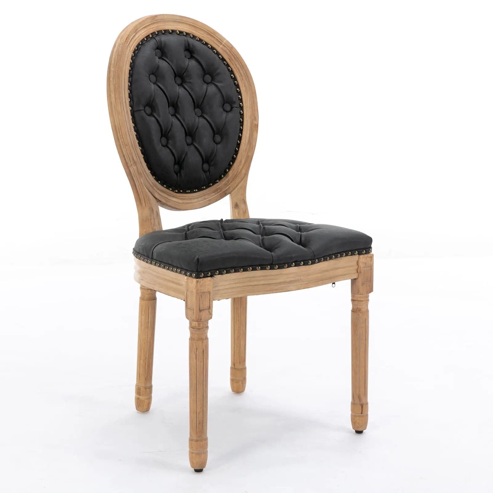 French Style Solid Wood Frame Antique Painting, Hand-Pulled Buckle Decoration Artificial Dining Chair With Nailhead Trim, Wood Legs by HouseOfZazla