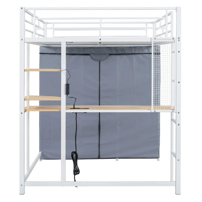 Loft Bed With Desk, Shelves, Power Outlet, LED Light And Wardrobe by HouseOfZazla