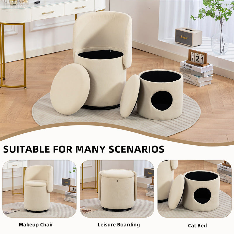 Barrel Chair, Built In Storage, 360° Swivel - Beige by HouseOfZazla