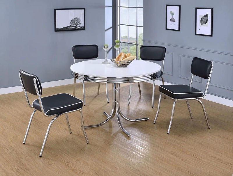 Retro Round 42-inch Wood Top Dining Table White and Chrome by Unique Piece Furniture