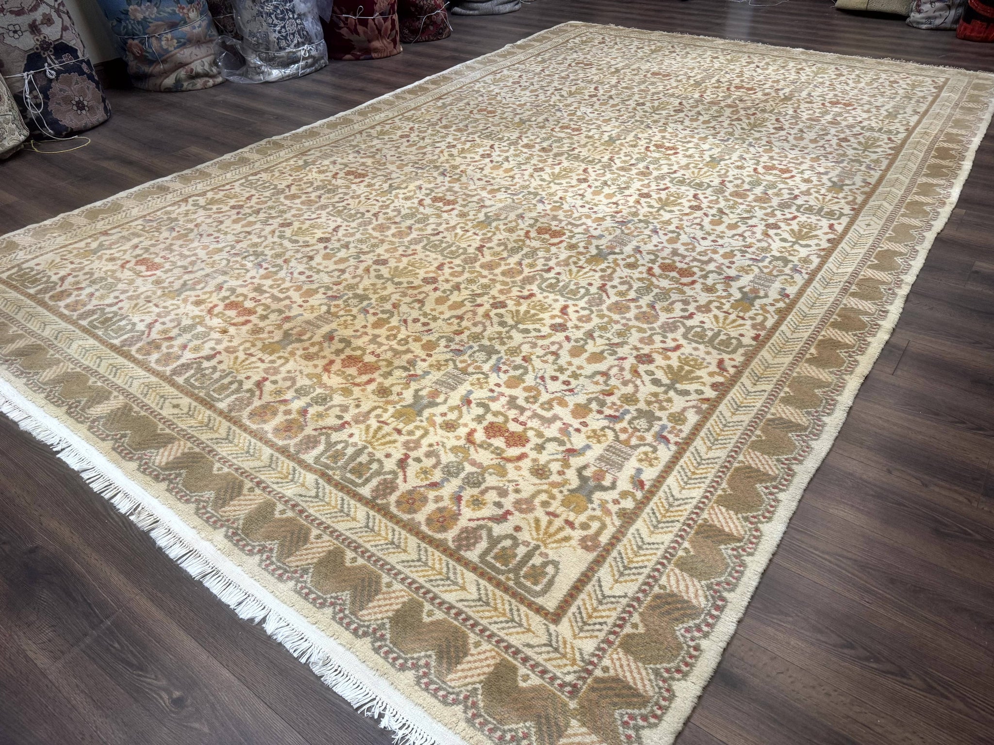 Large Spanish Portuguese Rug 9x15, Beige, Vintage, Allover Pattern, Wool by Jewel Rugs