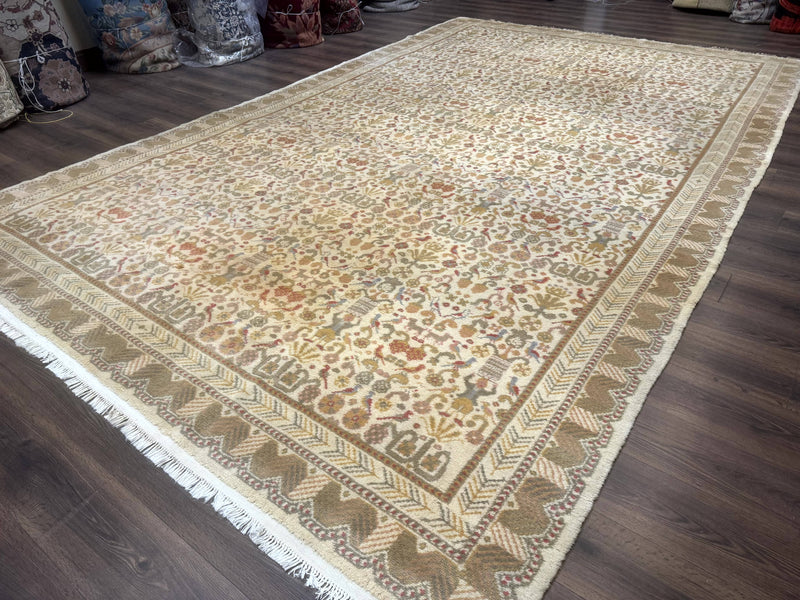 Large Spanish Portuguese Rug 9x15, Beige, Vintage, Allover Pattern, Wool by Jewel Rugs
