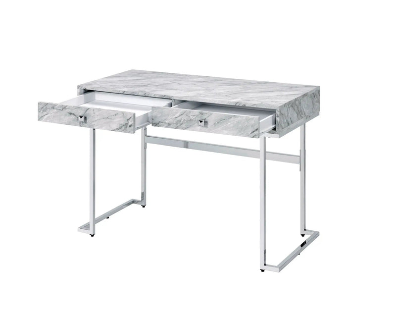 Tigress - Printed Faux Marble Top Writing Desk - White by Unique Piece Furniture