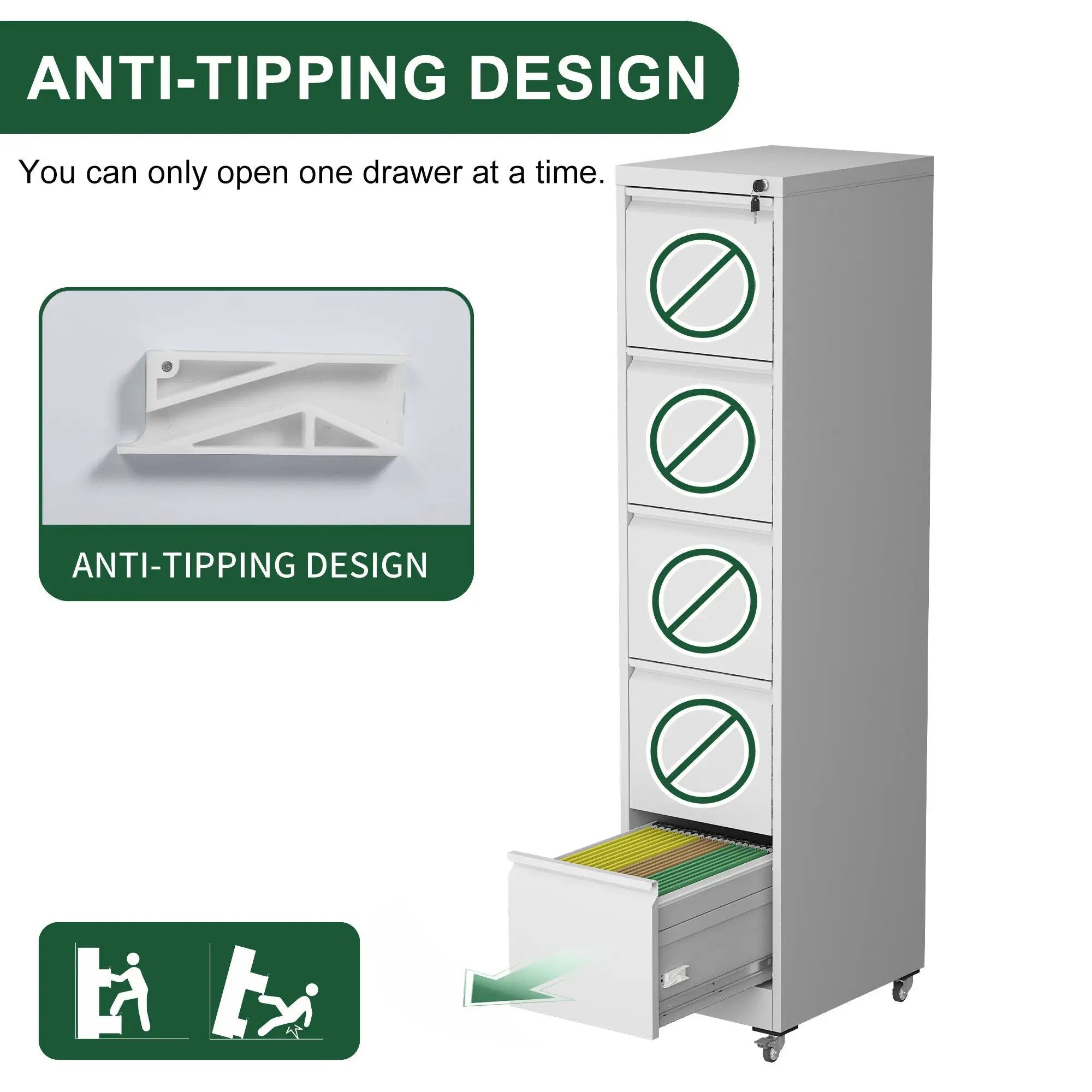 Drawer Metal Locking Vertical File Cabinet With Wheels Heavy Duty Lockable Storage by Unique Piece Furniture