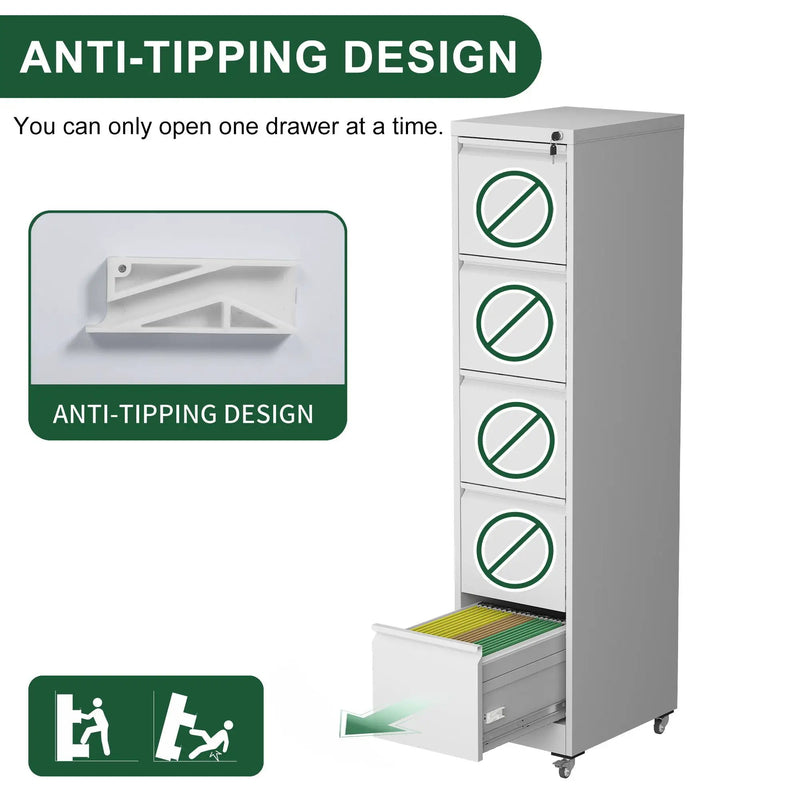 Drawer Metal Locking Vertical File Cabinet With Wheels Heavy Duty Lockable Storage by Unique Piece Furniture