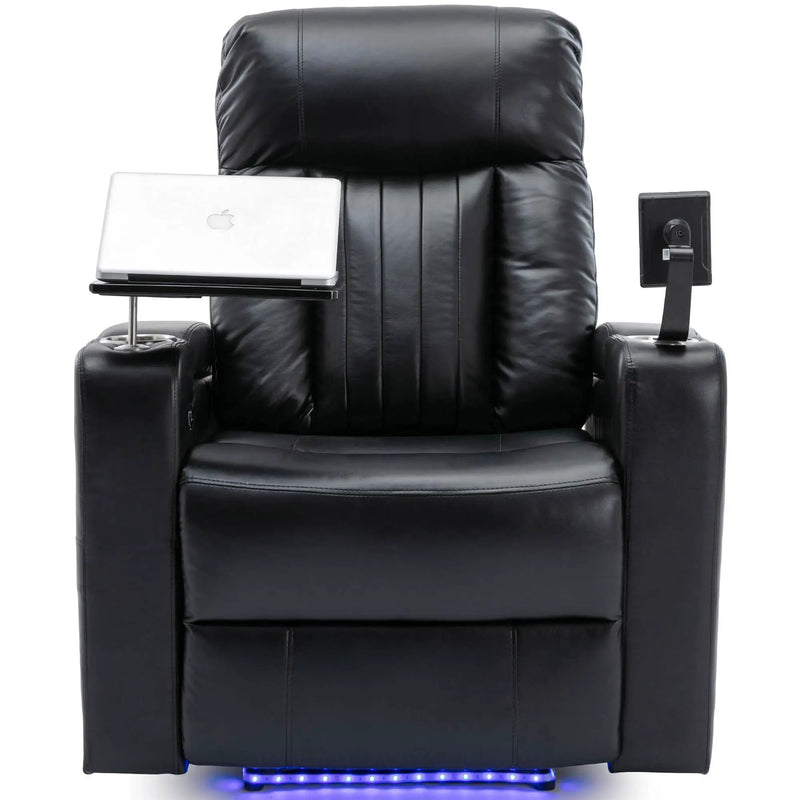 Premium Power Recliner & Storage Arms, Cupholders, Swivel Tray Table And Cell Phone Stand - Black by HouseOfZazla