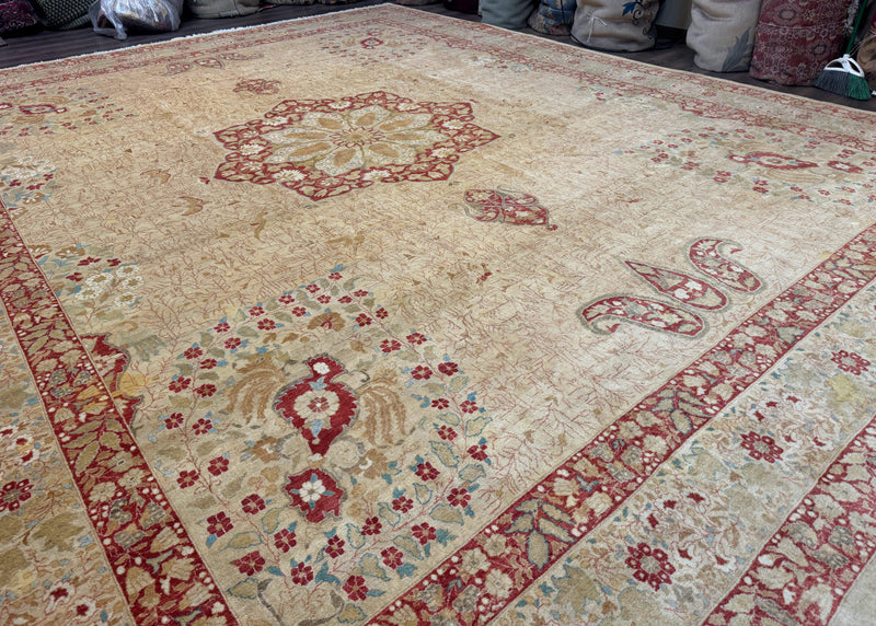 Palace Size Pak Persian Rug 13x17, Haji Jalili Design, Beige and Rust, Wool Hand Knotted, Fine 260 KPSI by Jewel Rugs