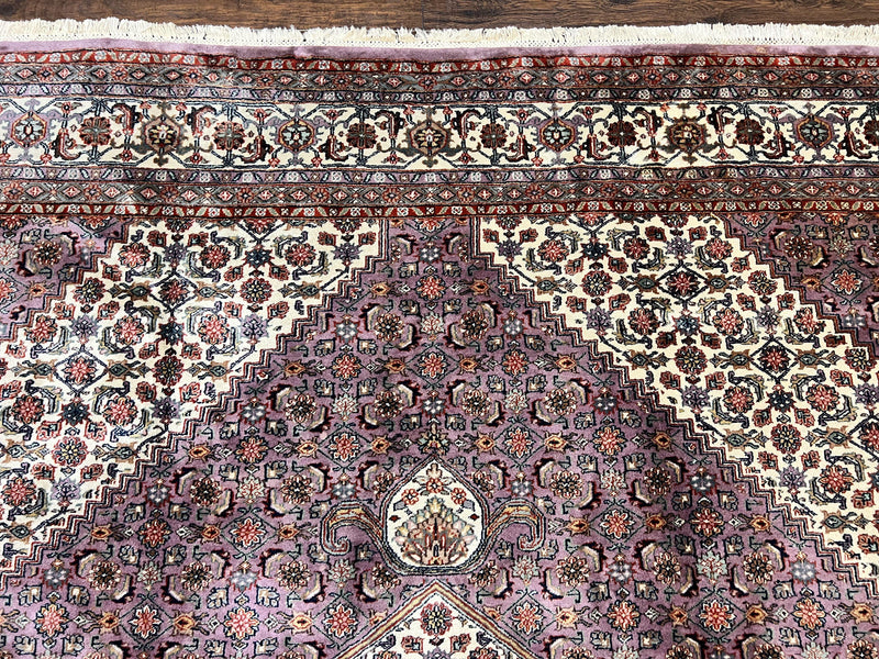 Indo Persian Bidjar Rug 8x10, Purple and Ivory Hand Knotted Wool Vintage Oriental Carpet, Herati Mahi Pattern, 8 x 10 Traditional Fine Rug by Jewel Rugs